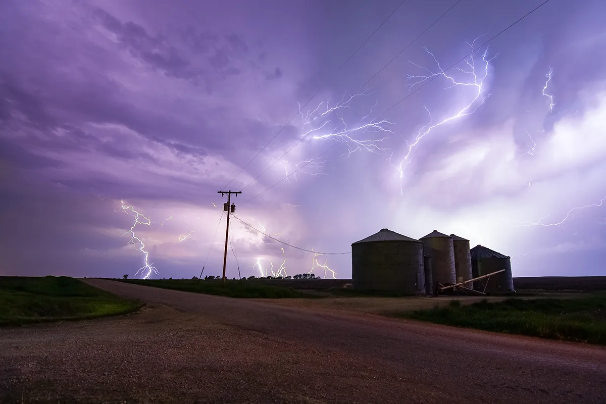 Storm clouds over an Illinois field during severe weather